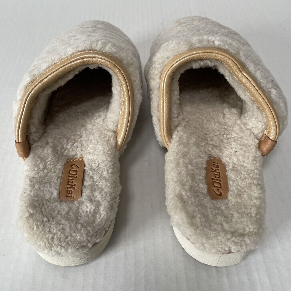 Olukai Womans Pupu Mua Slippers Slip On Shoes Genuine Shearling Leather Trim 10 - Picture 7 of 11